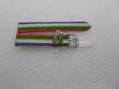 Genuine Michele 18mm Purple/ White /Green Pink Stripe Fabric  Watch Strap New • $24.99