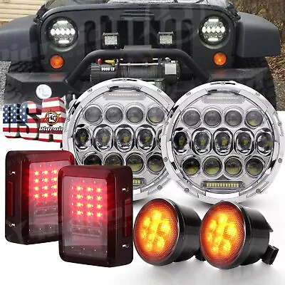 For Jeep Wrangler JK JKU Combo 7  Led Headlight + Tail Lights + Turn Signals Kit • $125.99