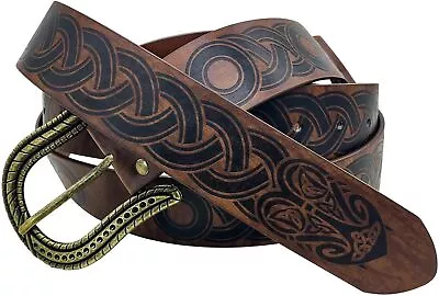 Medieval Viking Belt Knight Leather Belt For Men Embossed PU Leather O Ring Belt • $24.45