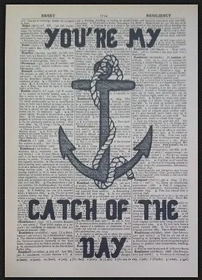 Vintage Anchor Dictionary Print Picture Wall Art Seaside Nautical Sea Sailing • £5