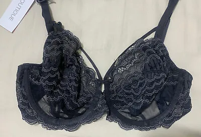 Ex M&S BOUTIQUE X DAMARIS SCALLOP LACE UNDERWIRED NonPADDED BALCONY BRA GREY 32A • £7.99