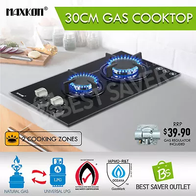 Maxkon Gas Cooktop 30CM Gas Stove Cooker 2 Burner Cook Top Knobs NG LPG • $129.79