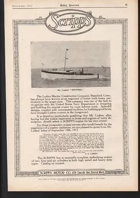 1917 Scripps Hacker Motor Boat Nautical Wood Sport Runabout Race Navy Ad20874 • $24.95