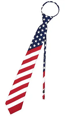 Vesuvio Napoli Mens Necktie AMERICAN FLAG Red White Blue PreTied Zipper Neck Tie • $9.51