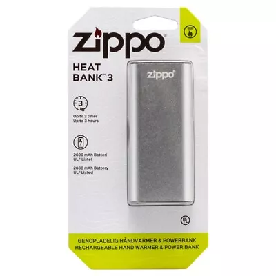 Zippo Heatbank 3 Hour Handwarmer Powerbank Rechargeable Silver Hand Warmer • £27.99