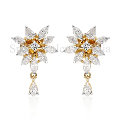 H/SI Marquise Pear Round Diamond Cluster Dangle Earrings 18k Yellow Gold 1.75 Ct • $2540.34