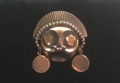 Vintage Copper TRIBAL HEADDRESS MASK BROOCH 1 1/2” Face Pin Mayan • $23.99