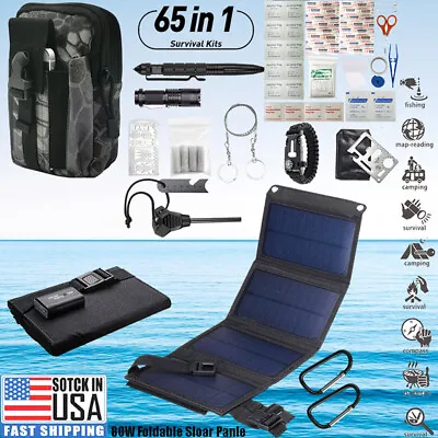$29.99 • Buy USB Solar Panel Folding Power Bank & 65 In 1 Survival Kit Outdoor Camping Hiking
