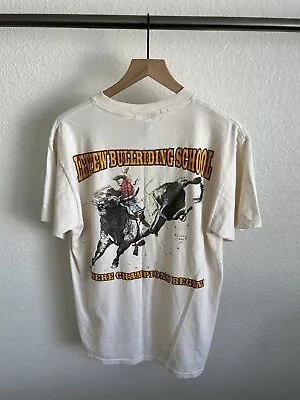 Vintage Bullriding Cowboy T-shirt Adult Size Large Beige Rodeo Mens 90s • $60