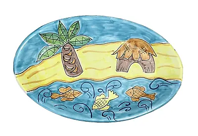 La Musa Serving Platter - Tiki Tropical Palm Tree Fish Italy Pottery • $65.88