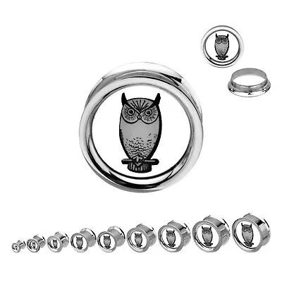 PAIR-Owl Steel Screw In Plugs 25mm/1  Gauge Body Jewelry • $9.99