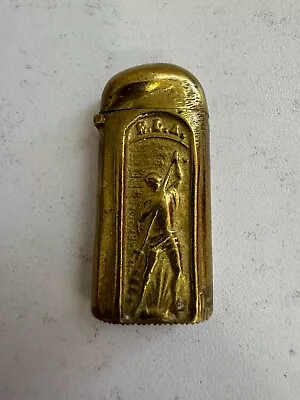 Antique Brass Match Safe / Vesta Case Marked E.L.A. W/ Man Holding Trident • $150