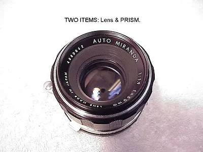 2 Items: Miranda Sensorex Prism & 50mm F1.9 Auto Miranda Lens | Tested | $44 • $44