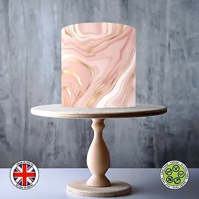 Pale Pink And Gold Marble Pattern Wrap Around Edible Cake Topper ICING / WAFER • £7.79