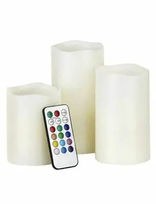 Pack Of 3 Flameless LED Candles Color Changing Battery Powered Remote Control • £13.20