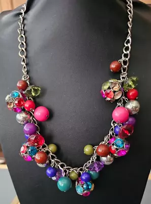 Vintage Colorful Rhinestone Ball Multi Colored Beaded Necklace  18  • $4.50