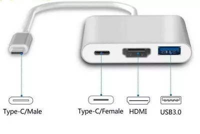 USB-C 3 Port AV Digital Adapter Cable For Apple Samsung HUAWEI 4k Laptop To TV • £13.95