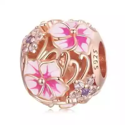 💖 Cherry Blossom Charm Bead Flower Rose Gold Genuine 925 Sterling Silver 💖 • $14.86