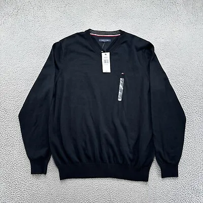 Tommy Hilfiger Men’s V Neck Black 100% Cotton Sweater In Size XL NEW • $19.99