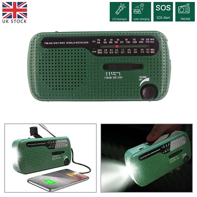 £14.99 • Buy Portable 1200mAh USB Charger FM/AM/SW Solar Hand Crank Radio Emergency Alarm UK