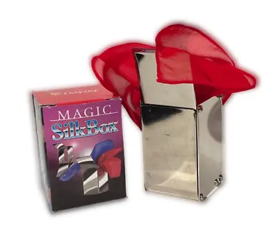 Metal MAGIC SILK BOX Wonder Demon Trick Gimmick Silver Streamer Scarf Production • $26.89