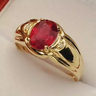 2Ct Oval Lab Created Ruby Diamond Men's Engagement Ring 14K Yellow Gold Finish • $90.35