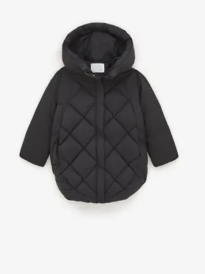 Zara Boy Black Cape-style Quilted Coat Jacket Size 13-14 Years (164 Cm) • £28.99