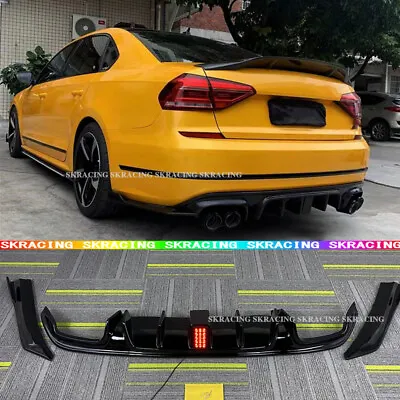 For Volkswagen VW Passat 2016-2018 Gloss Black Rear Bumper Diffuser Lip Splitter • $619