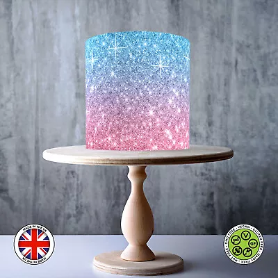 Blue Pink Glitter Effect Seamless Wrap Around Edible Cake Topper ICING / WAFER • £7.79