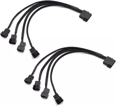 Molex To Fan Power Splitter Cable 2 Pack 4-Pin IDE To 4X 4-Pin Fan Connector Bl • $13.98