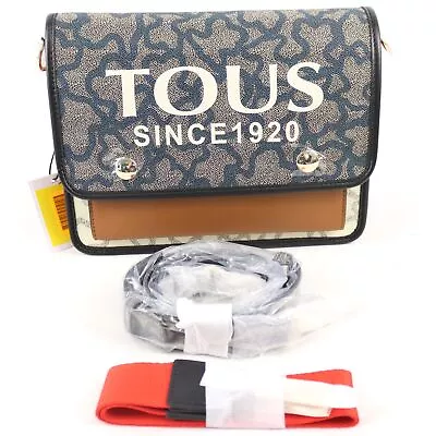 Tous Medium Audree Kaos Icon Logo Crossbody Bag In Black Red & Beige Canvas • $99.99