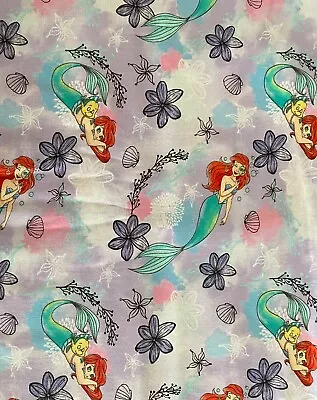 Disney Princess Fabric Ariel Watercolor Little Mermaid Purple Sold By 1/2 Yard  • $10.95