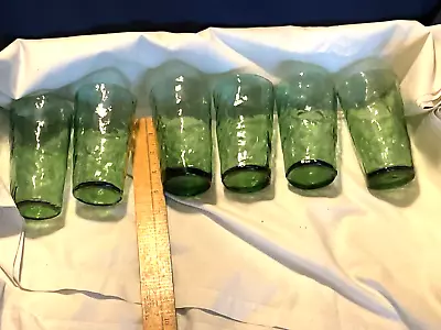 Set 6 Vintage Seneca Morgantown Driftwood ? Tumblers Green Crinkle Glass CLEAN • $24.95