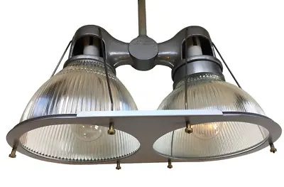 30s Double Holophane Light Industrial Twin Warehouse Vintage Factory Glass Shade • $2699