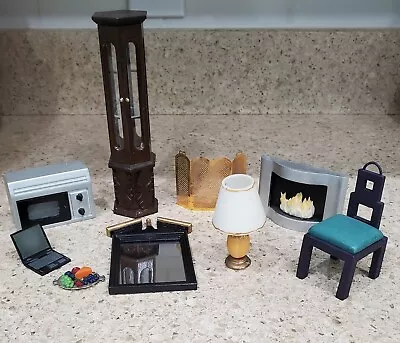 Dollhouse Furniture 1:12 Scale Lot Curio Chair Fireplace Insert Microwave Etc • $24