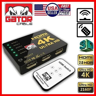 4K HDMI 2.0 Cable Splitter Switcher Box Hub IR Remote Control 5X1 Power 5 To 1 • $11.99