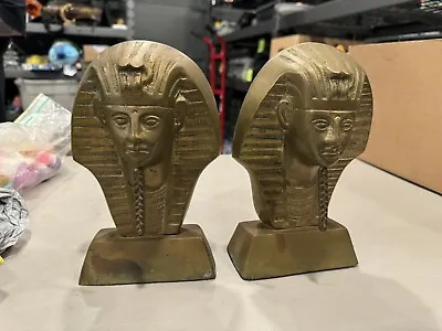 Pair Of Mid-Century Egyptian King Tut Hollo Brass Pharaoh Bookends Made In Korea • $71.99