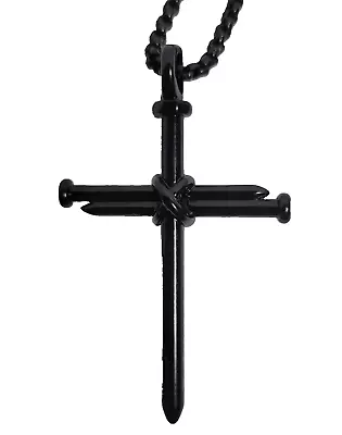 Christian ~ Nail Cross Pendant & 24  Necklace Chain ~ Black Stainless Steel • $8.04