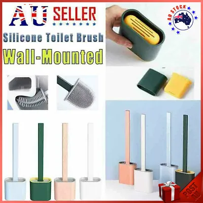 Bathroom Silicone Bristles Toilet Brush With Holder Cleaning Brush Set Creative • $9.99