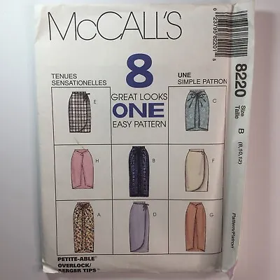 McCalls 8220 Mock Faux Wrap Skirt EASY Waistband Tie Ladies New Uncut Pattern • £11.50