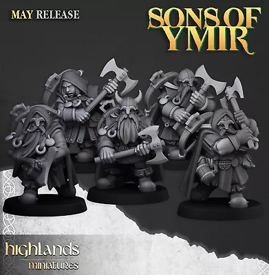 £7.50 • Buy Highland Miniatures Set Of 5 Dwarf Rangers 2 Handed Axe Unit