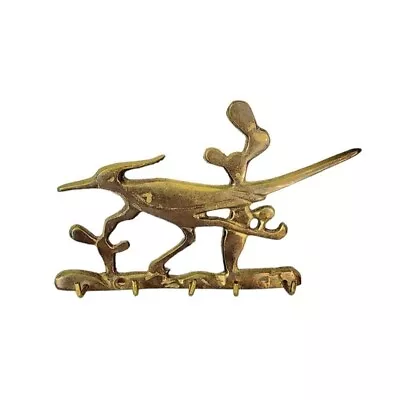 Vintage Southwestern Brass Roadrunner Cacti Wall Mounted 5 Peg Key Holder Rack • $50