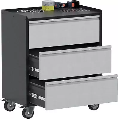 3 Drawer Metal Storage Cabinet On WheelsIndustrial Garage Rolling Tool Cabinets • $192.03