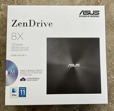 £29 • Buy ASUS ZenDrive U7M SDRW-08U7M-U External Ultra-Slim DVD Rewriter - Black
