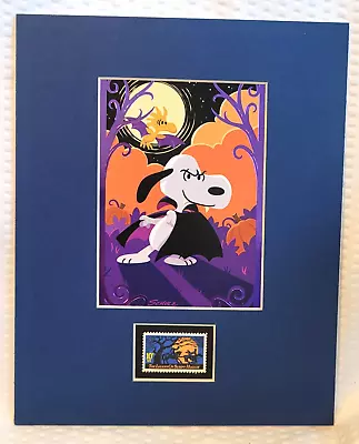 Halloween - Snoopy Vampire - Woodstock Bat - Frameable Postage Stamp Art - 1471 • $17.56