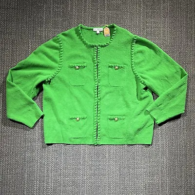 J Crew Odette Sweater Lady Jacket 2XL Kelly Green Boucle Gold Buttons BR789 • $98.88