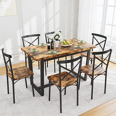 7 Piece Dining Table Set Table And 6 Chairs Home Kitchen Breakfast Furniture • $374.99