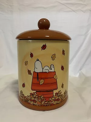 Peanuts Snoopy Lg Cookie Jar Autumn Theme Leaves Falling Autumn Calling Mint New • $60