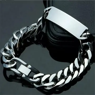 8.66  Men's ID Bracelet Silver Stainless Steel Curb Cuban Chain Bangle Jewelry  • $7.59