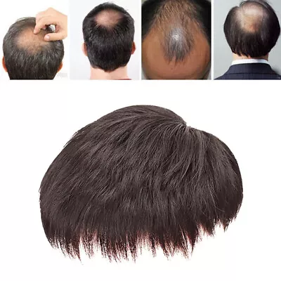 Men Natural Human Hair Topper Toupee Clip Hairpiece Top Wig Black Short Male Wig • £10.14